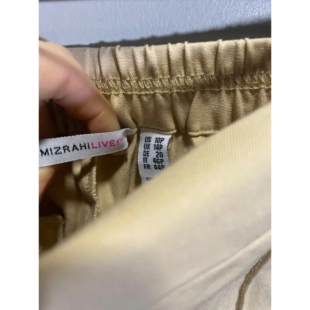Isaac Mizrahi Live! Cropped Pants Women 10P Beige Pintuck Pull On Career Casual